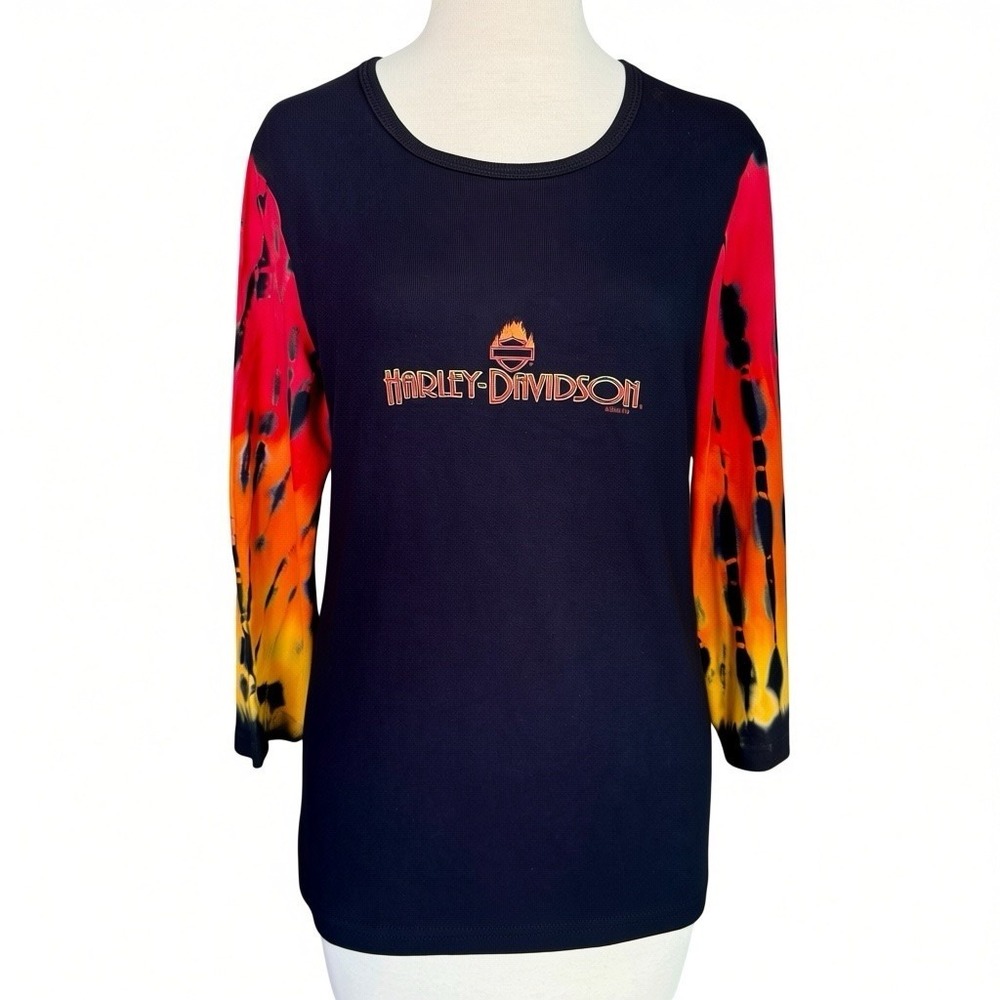 Vintage 2001 Harley-Davidson Shirt Black Tie Dye Long Sleeves Peoria AZ Women XL